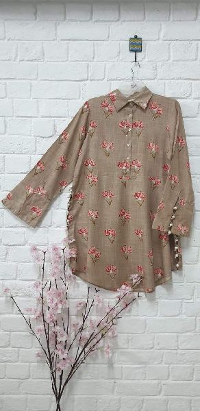 BEIGE TUNIC WITH PEARL DETAILING