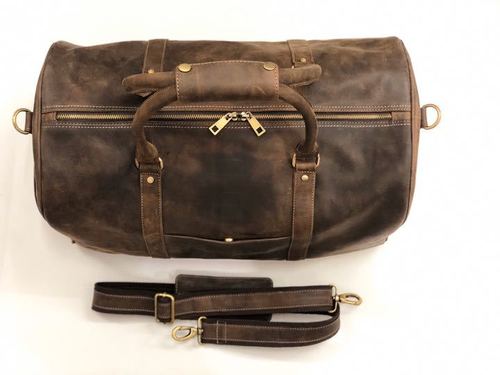 Plain Genuine Leather Travel Bags, Color : Black