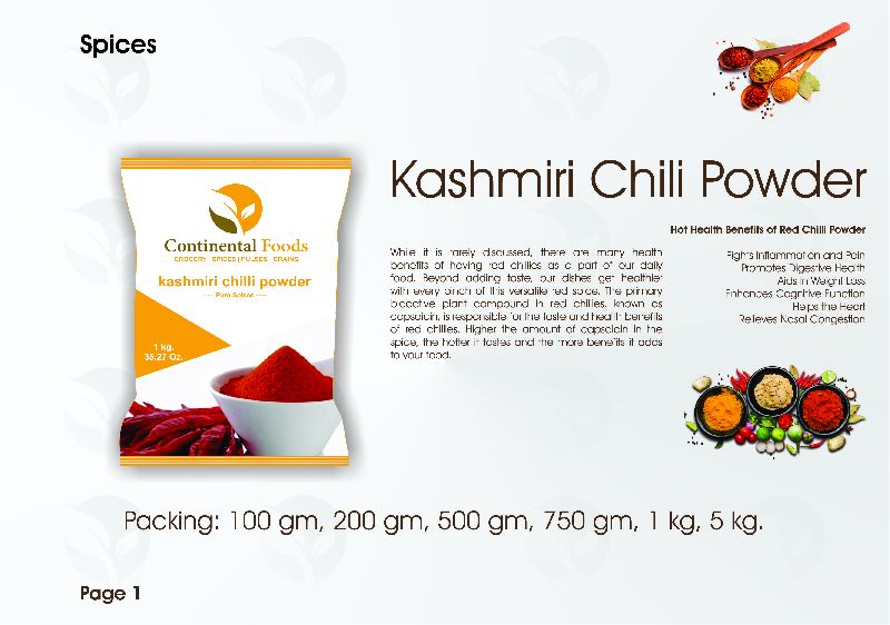 Continental Kashmiri Chili Powder, Certification : FSSAI Certified