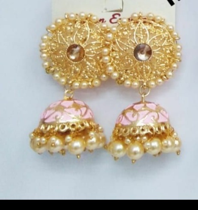 Praraj Jewels Polished MEENAKARI JHUMKA EARRINGS, Style : Common