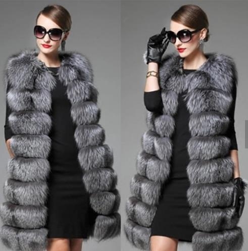 Black Faux Fur Vest, Density : D Knitted Fabric