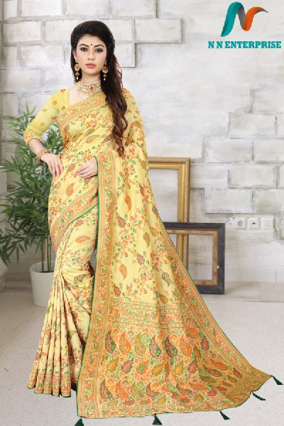 Lichi silk weaving Mustard jacquard Saree