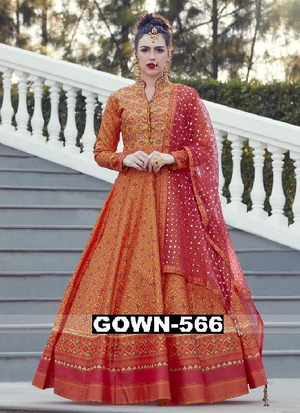 Mustered Muslin Gadhval Printed Gown