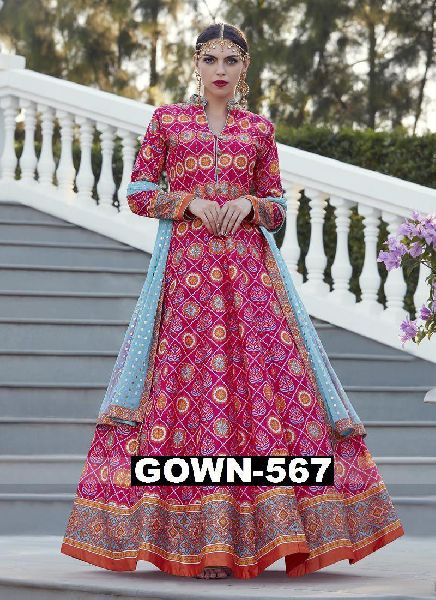 Pink Small Ethnic Digital Printed Gown