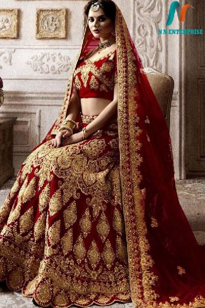 Velvet Red Kasab Embroidered Lehenga