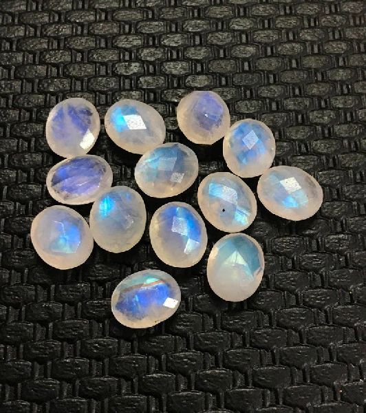 Faceted Briolette Rainbow Moonstone, Shape : Oval