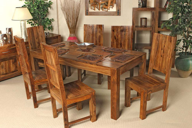 Polished Wood Dining Set, for Home, Hotel, Color : Brown