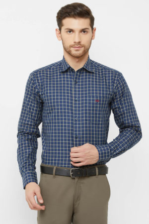 Donzell Blue Regular Fit Checked Formal Shirt