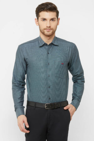 Donzell Green Regular Fit Dotted Formal Shirt