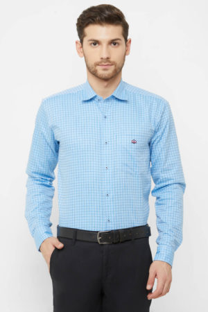 Donzell Light Blue Regular Fit Checked Formal Shirt