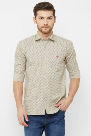 Donzell Men Beige Slim Fit Printed Casual Shirt