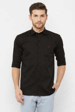 Donzell Men Black Slim Fit Plain Casual Shirt