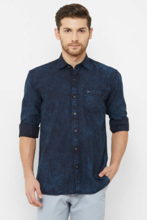 Donzell Men Dark Blue Regular Fit Solid Denim Casual Shirt