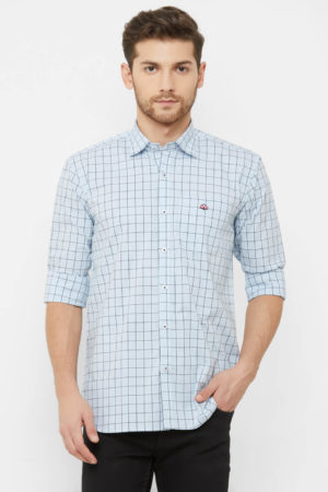 Donzell Men Sky Blue Slim Fit Checked Casual Shirt