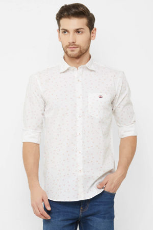 Donzell Men White Regular Fit Printed Casual Shirt