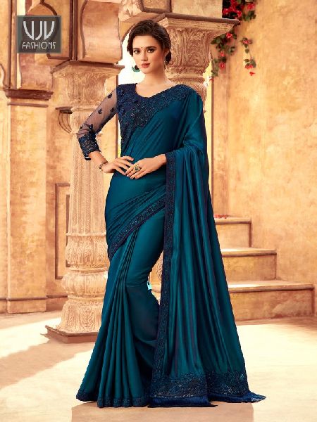 Blue Color Silk Designer Saree, Occasion : Bridal Wear, Casual Wear, Festival Wear