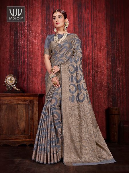 Grey Color Linen Silk Designer Saree, Occasion : Festival Wear, Wedding Wear
