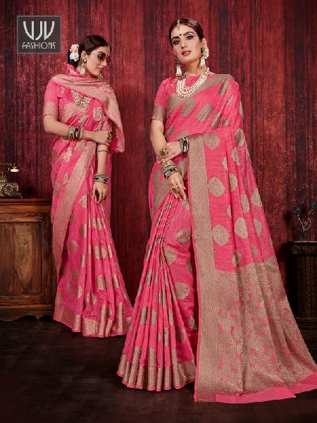 Pink Color Linen Silk Designer Saree, Occasion : Festival Wear