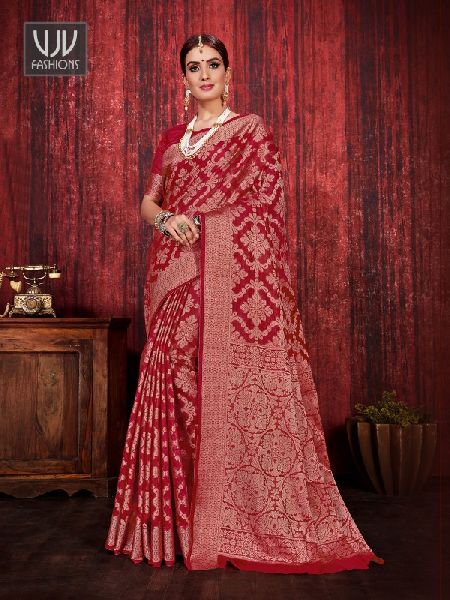 Red Color Linen Silk Designer Saree