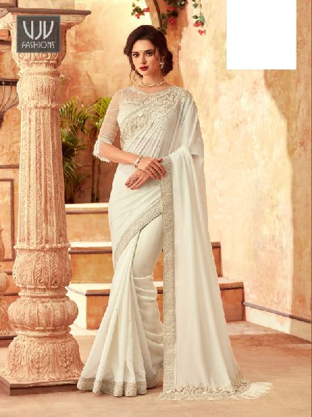 White Color Silk Classic Designer Saree, Occasion : Festival Wear, Wedding Wear