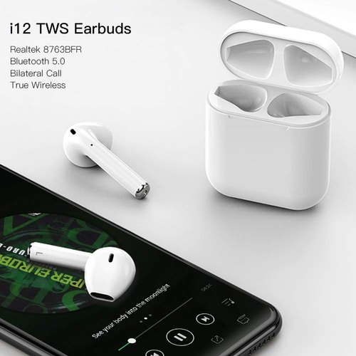 Plastic i12 Airpods Earphones, Color : White