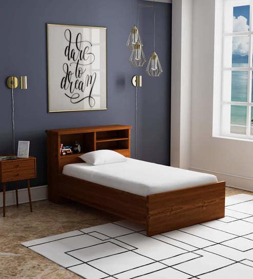 Rectangular Polished Wood Single Bed, Color : Brown