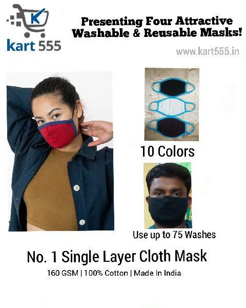 Cotton Single Layer Cloth Mask, for Pollution, Protects From Dirt, Pattern : Plain, Printed