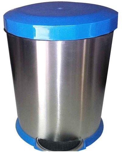 Stainless Steel Perforated Blue Plastic Lid Dustbin