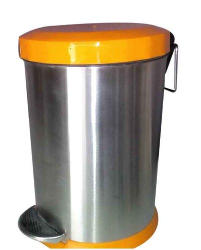 Stainless Steel Plain Orange Dome Lid Dustbin