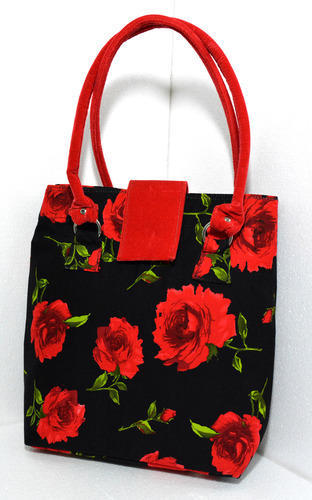 Square Cotton Floral Designer Handbag, for Shopping, Technics : Machine Made