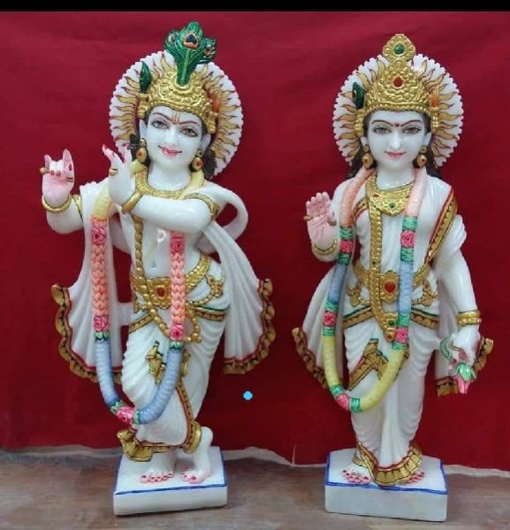 Marble Radha Krishna Colour Stone Statue