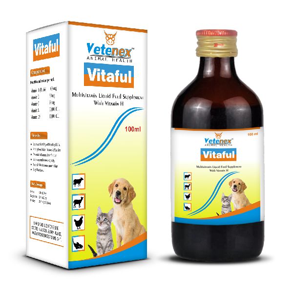 Vitaful - Multivitamin Liquid Supplement for Dog,Cat,Cattle,Poultry,Goat  &amp; Livestock animals - 100ml, Packaging Type : Pet Bottle With Paper  Box - VETENEX, Kolkata, West Bengal