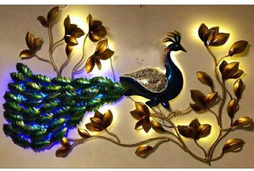 Iron LED Peacock Wall Hanging, Color : Multicolors