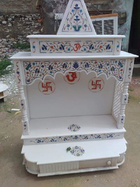 Temple in White Marble Inlaid with Semi Precious Stone