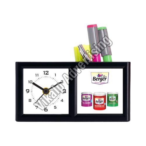 Rectangulat Table Clock Pen Stand, for Home, Library, Offices, School, Packaging Type : Paper Box