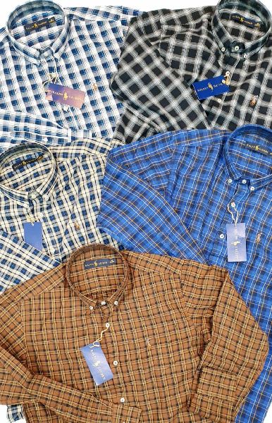 Checked cotton Check Shirt, Technics : Attractive pattern, Yarn Dyed, Handloom, Embroidered, Washed