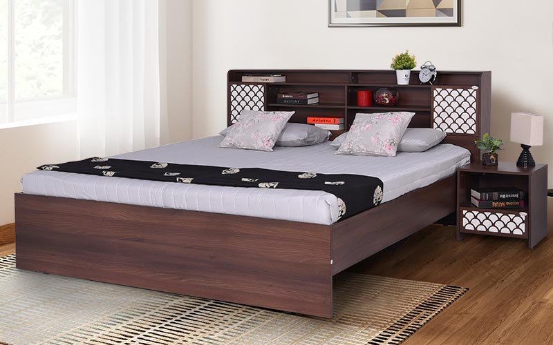 Polished Wood King Size Bed, Color : Dark Brown