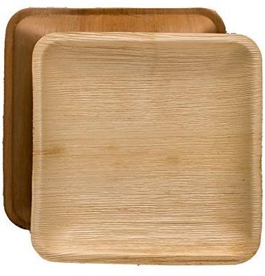 Square 10 Inch Round Areca Leaf Plates, for Serving Food, Color : Brown