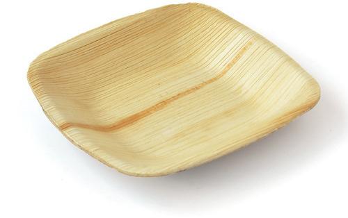 Square 4 Inch Round Areca Leaf Plates, for Serving Food, Color : Brown