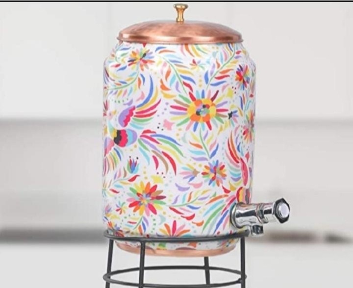 Multi Colored Printed Design Copper Water Dispenser Pot / Matka