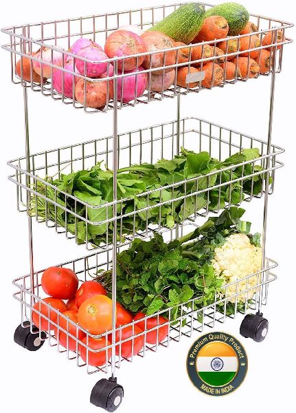 Swara Stainless Steel Polished vegetable trolley, Style : Modern