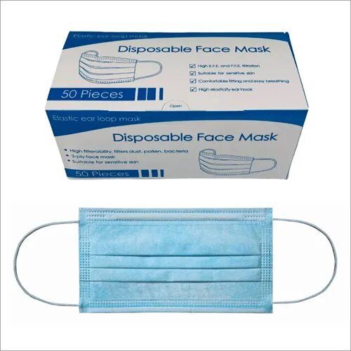 Three Ply Non-Woven Plain Elastic Earloop Mask, Thickness : 2-4 Mm