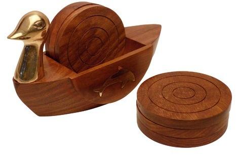 Round Wood Polished Tea Coaster Set, for Tableware, Pattern : Plain