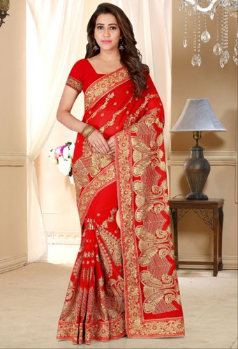 Embroidered Georgette Saree, Occasion : Party Wear