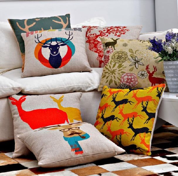 Square Cotton Printed Cushion Cover, for Bed, Sofa, Size : 40cm X 40cm, 50cm X 30cm