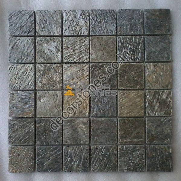 Rectangular Deoli Green Slate Mosaic Tiles, for Wall Use, Feature : Good Quality, High Glossy Finish