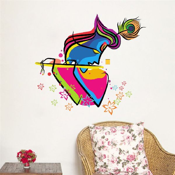 Abstract Art Krishna Custom Wall Sticker, for Home, Hotels, Offices, Restaurent, Feature : Anti-Counterfeit