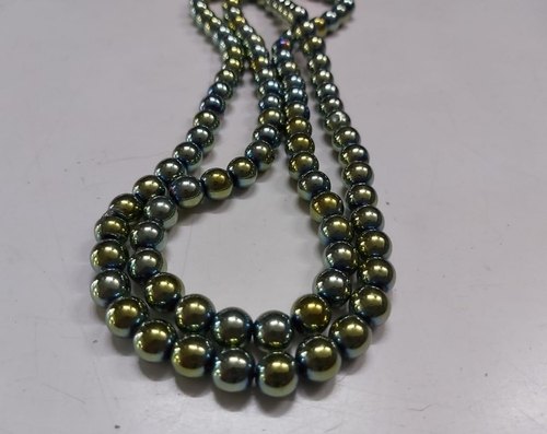 Polished Pyrite Bead Necklace, Pattern : Plain