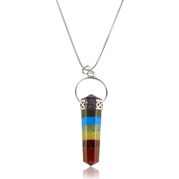 Natural Stone 7 Chakra Pencil Pendant, Color : Multicolor