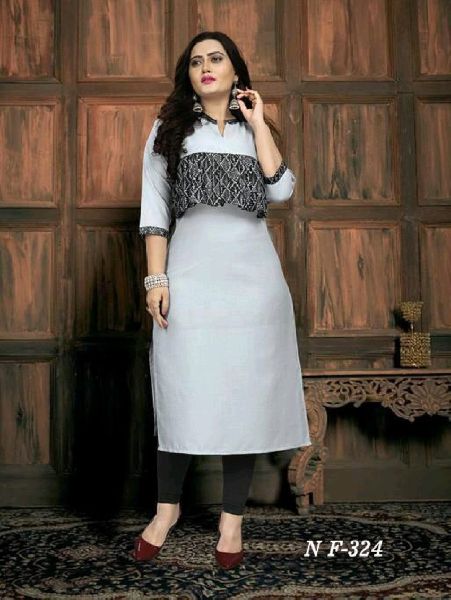 Plain White Anarkali Kurti With Readymade Embroidered Koti